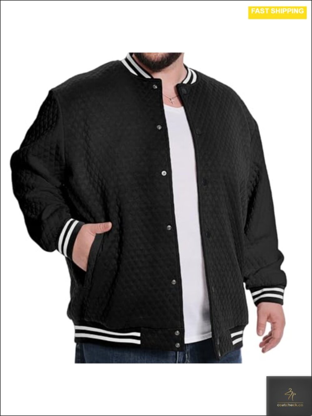 Men's Big & Tall Lightweight Letterman Baseball Jacket Waffle Knit Full Zip